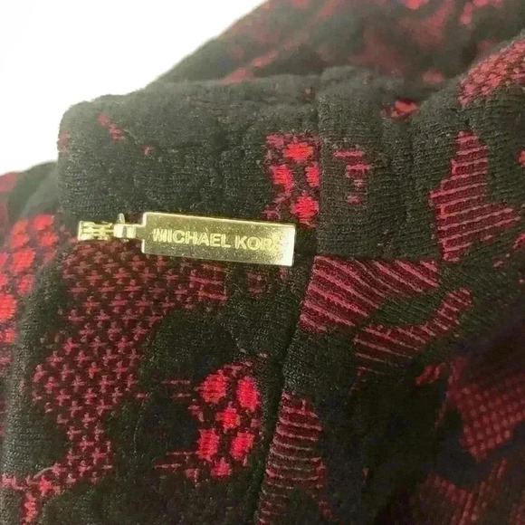 MICHAEL KORS Red Currant Black Lace Print Knit Flare Hem Skirt Petite Large NWT - Picture 9 of 16